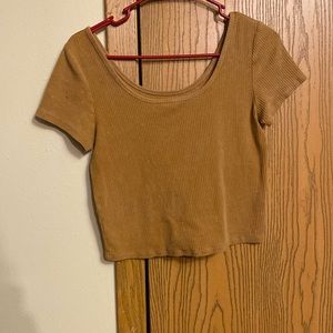 Orange tan, short sleeve, crop top